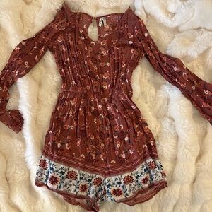 Mudd Floral Rust and White Jumpsuit